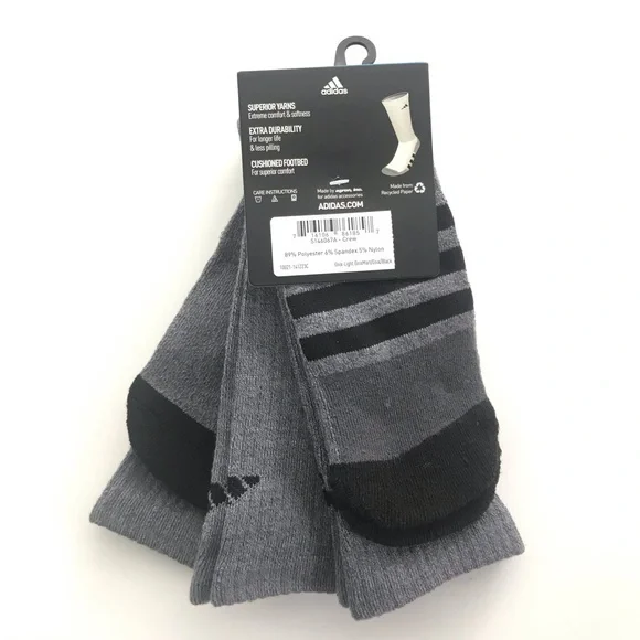 Adidas men’s crew cushioned socks 3 pair size 6-12 - Picture 2 of 2